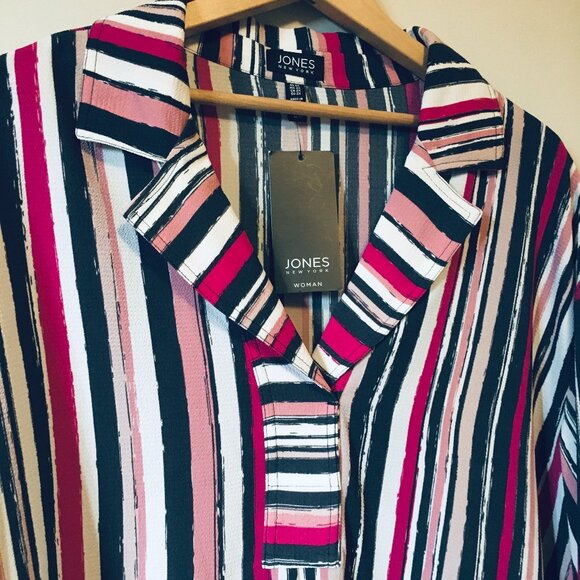NWT Jones New York Pink Striped Tunic Dress Shirt - Picture 3 of 16